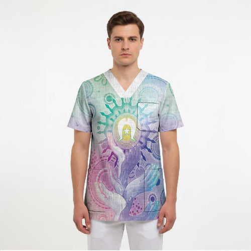Aussie NAIDOC Week Scrub Top Pastel Aboriginal Dot Art