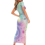 Aussie NAIDOC Week Short Sleeve Bodycon Dress Pastel Aboriginal Dot Art