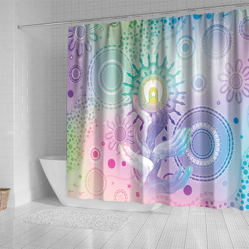 Aussie NAIDOC Week Shower Curtain Pastel Aboriginal Dot Art