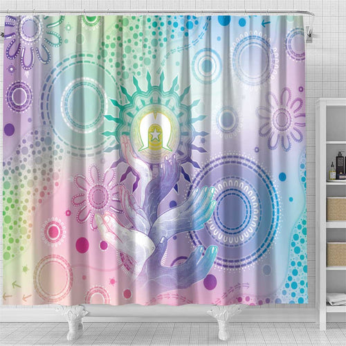 Aussie NAIDOC Week Shower Curtain Pastel Aboriginal Dot Art