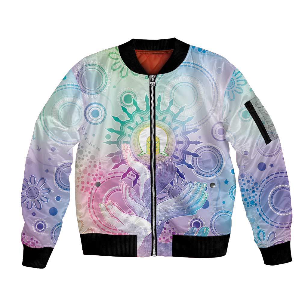 Aussie NAIDOC Week Sleeve Zip Bomber Jacket Pastel Aboriginal Dot Art
