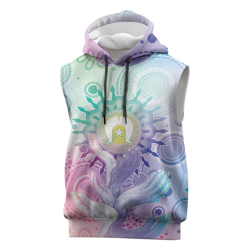 Aussie NAIDOC Week Sleeveless Hoodie Pastel Aboriginal Dot Art