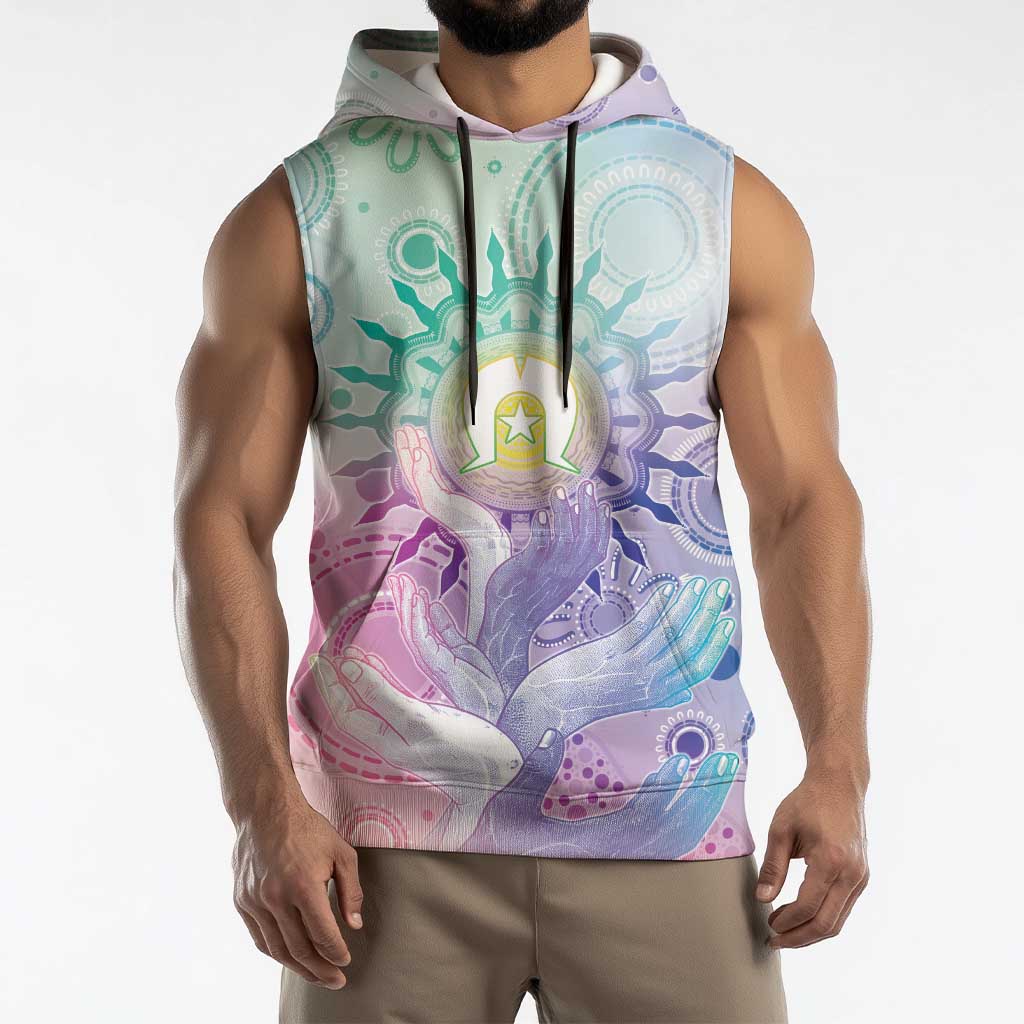 Aussie NAIDOC Week Sleeveless Hoodie Pastel Aboriginal Dot Art