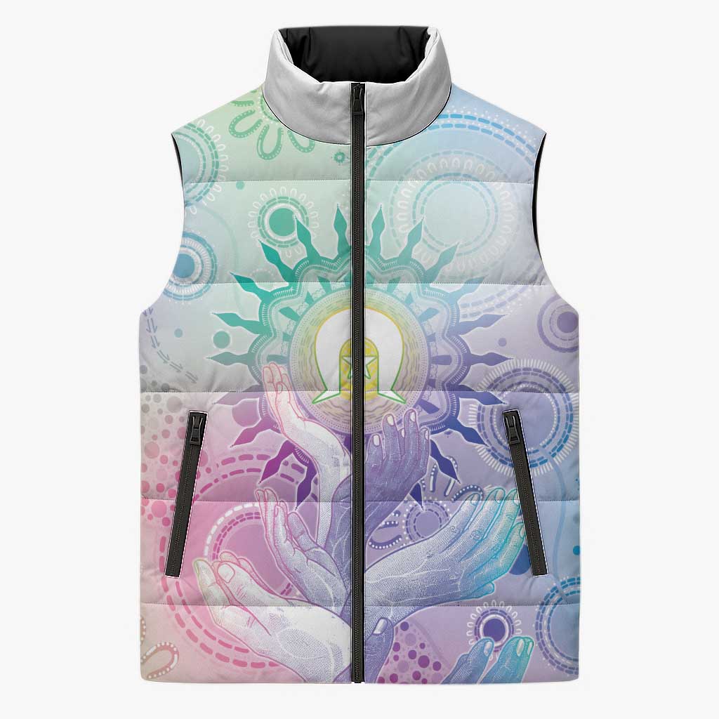 Aussie NAIDOC Week Sleeveless Puffer Jacket Pastel Aboriginal Dot Art