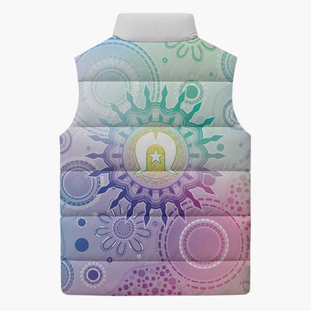 Aussie NAIDOC Week Sleeveless Puffer Jacket Pastel Aboriginal Dot Art