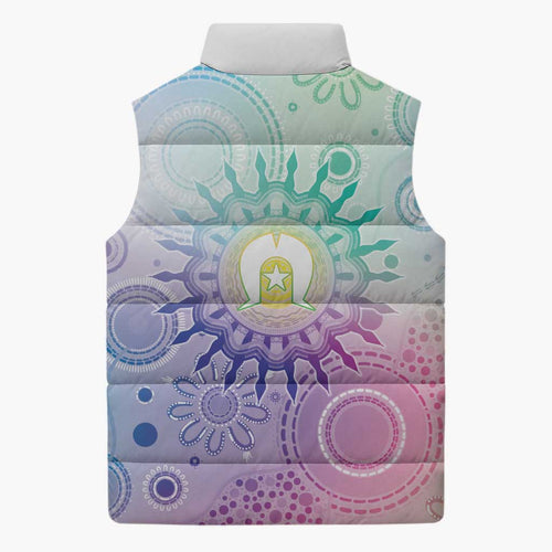 Aussie NAIDOC Week Sleeveless Puffer Jacket Pastel Aboriginal Dot Art
