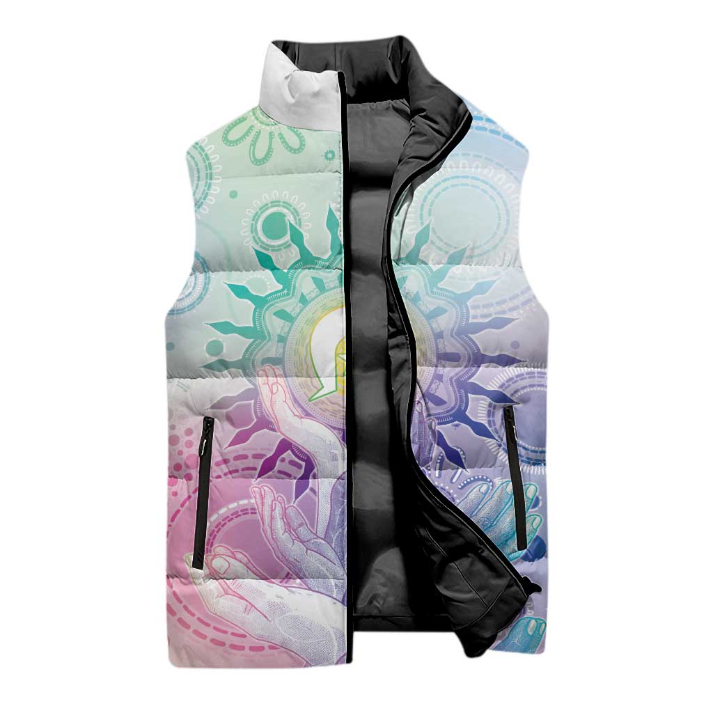 Aussie NAIDOC Week Sleeveless Puffer Jacket Pastel Aboriginal Dot Art
