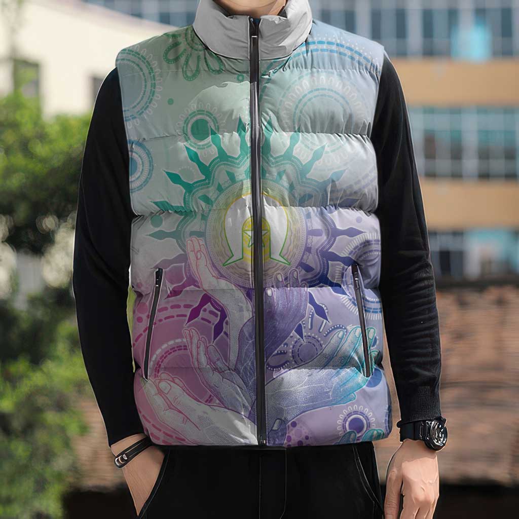 Aussie NAIDOC Week Sleeveless Puffer Jacket Pastel Aboriginal Dot Art