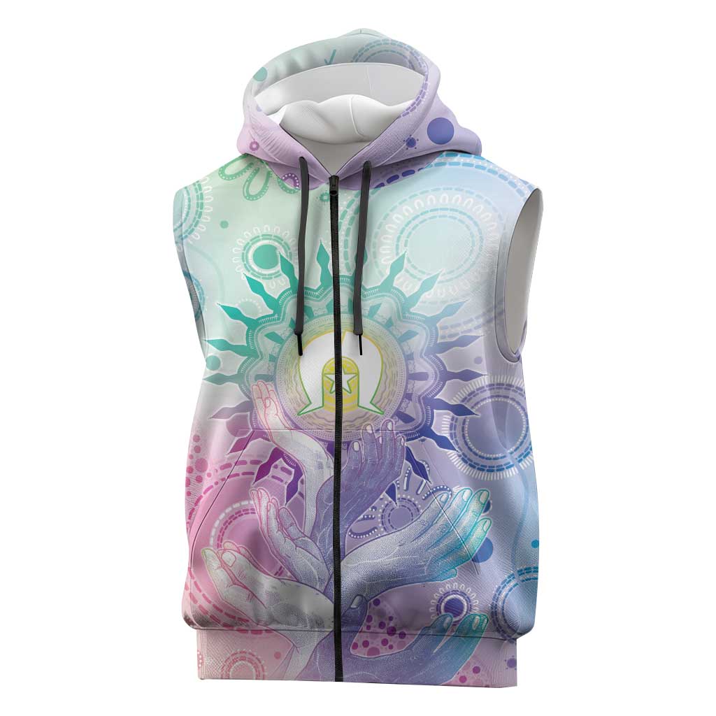 Aussie NAIDOC Week Sleeveless Zip Hoodie Pastel Aboriginal Dot Art
