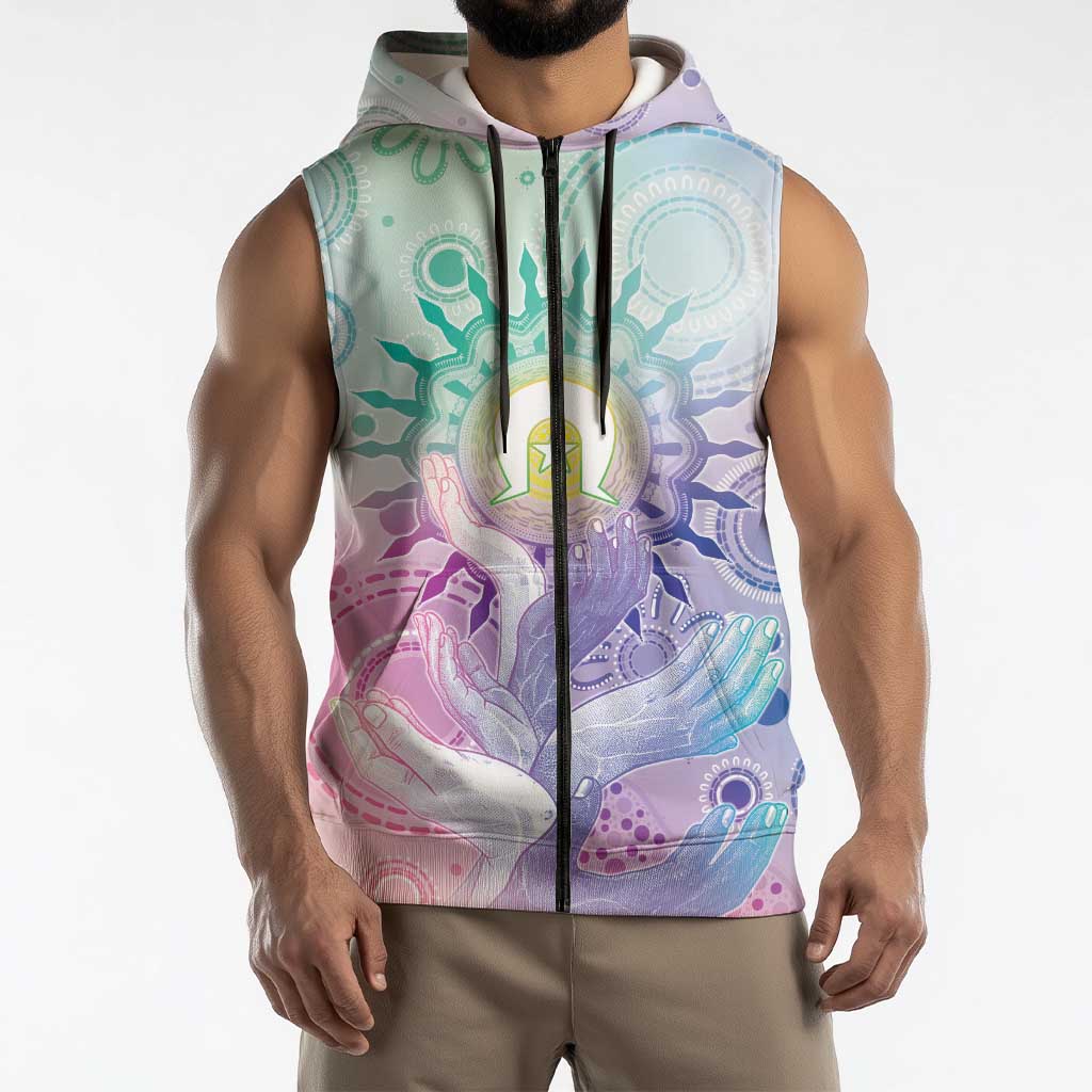 Aussie NAIDOC Week Sleeveless Zip Hoodie Pastel Aboriginal Dot Art