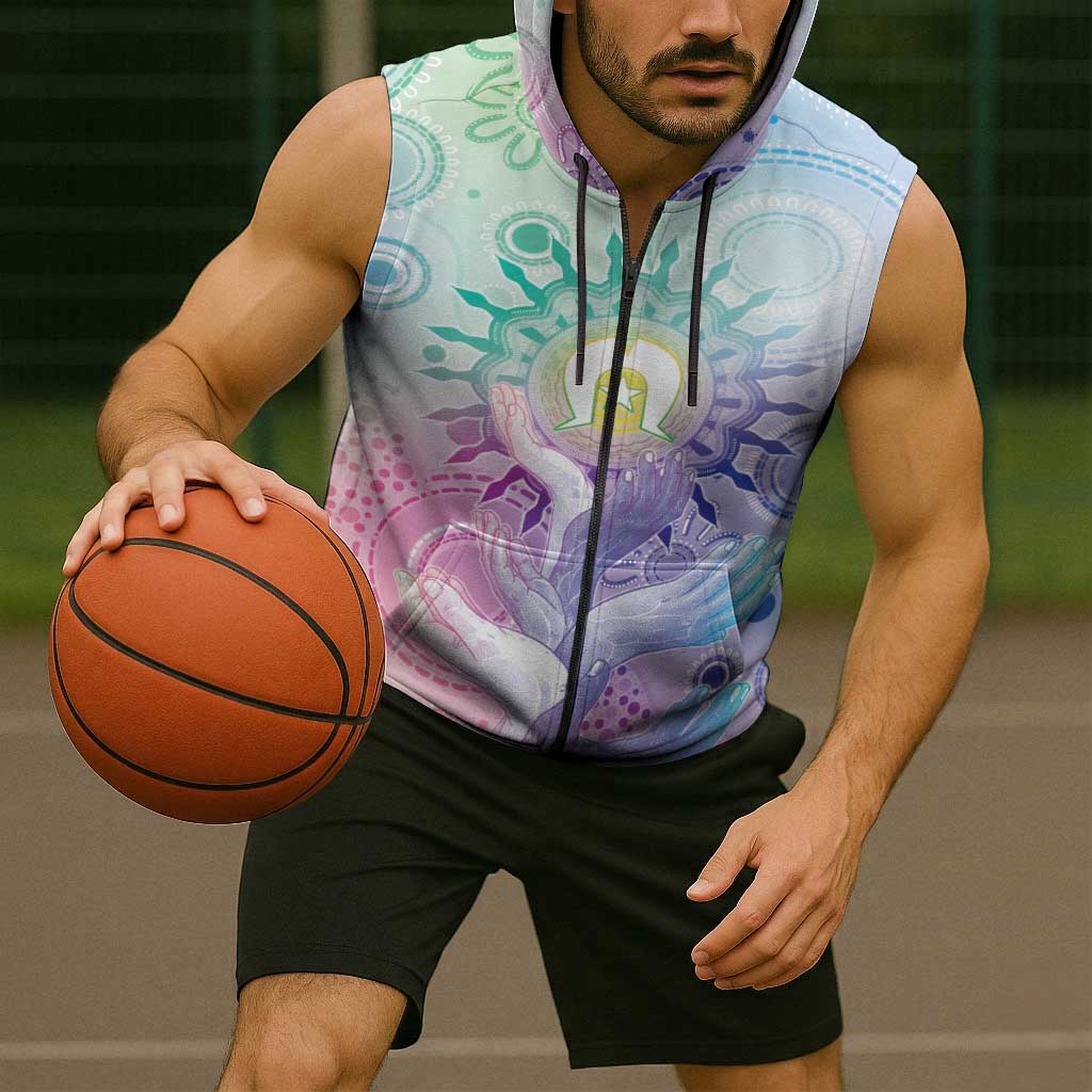 Aussie NAIDOC Week Sleeveless Zip Hoodie Pastel Aboriginal Dot Art
