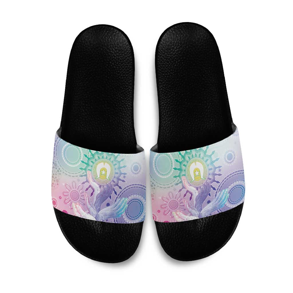 Aussie NAIDOC Week Slide Sandals Pastel Aboriginal Dot Art