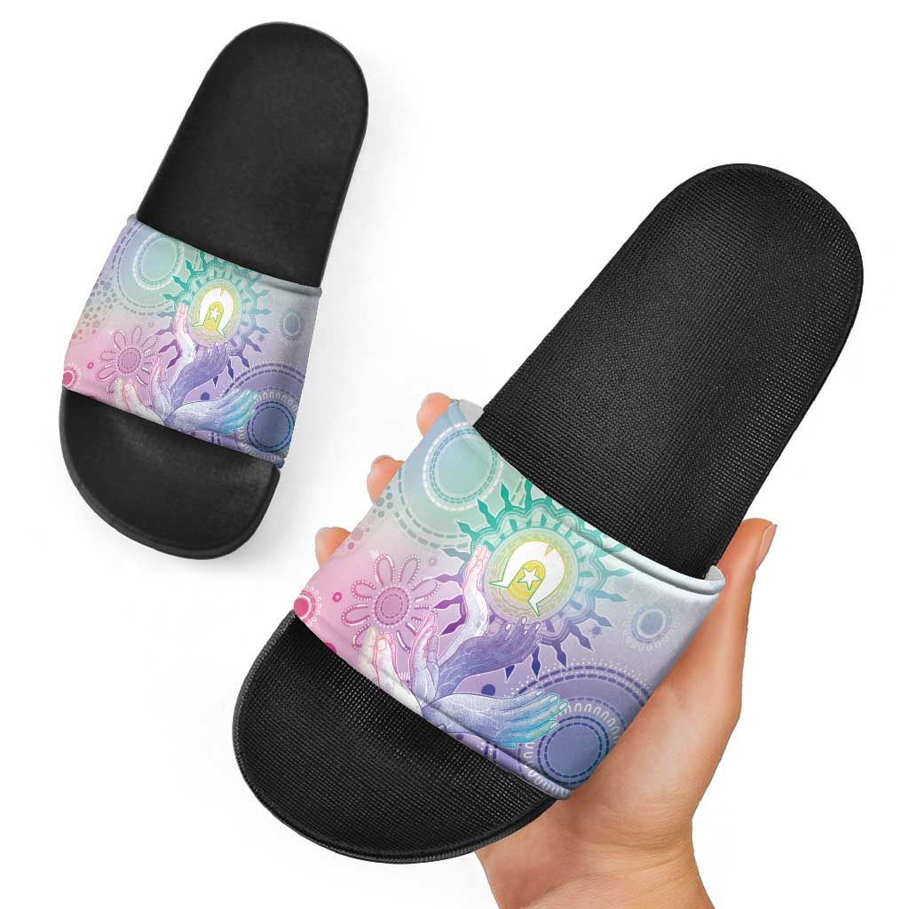 Aussie NAIDOC Week Slide Sandals Pastel Aboriginal Dot Art
