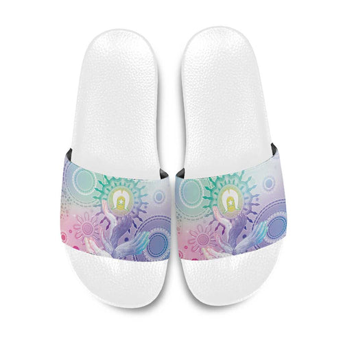 Aussie NAIDOC Week Slide Sandals Pastel Aboriginal Dot Art