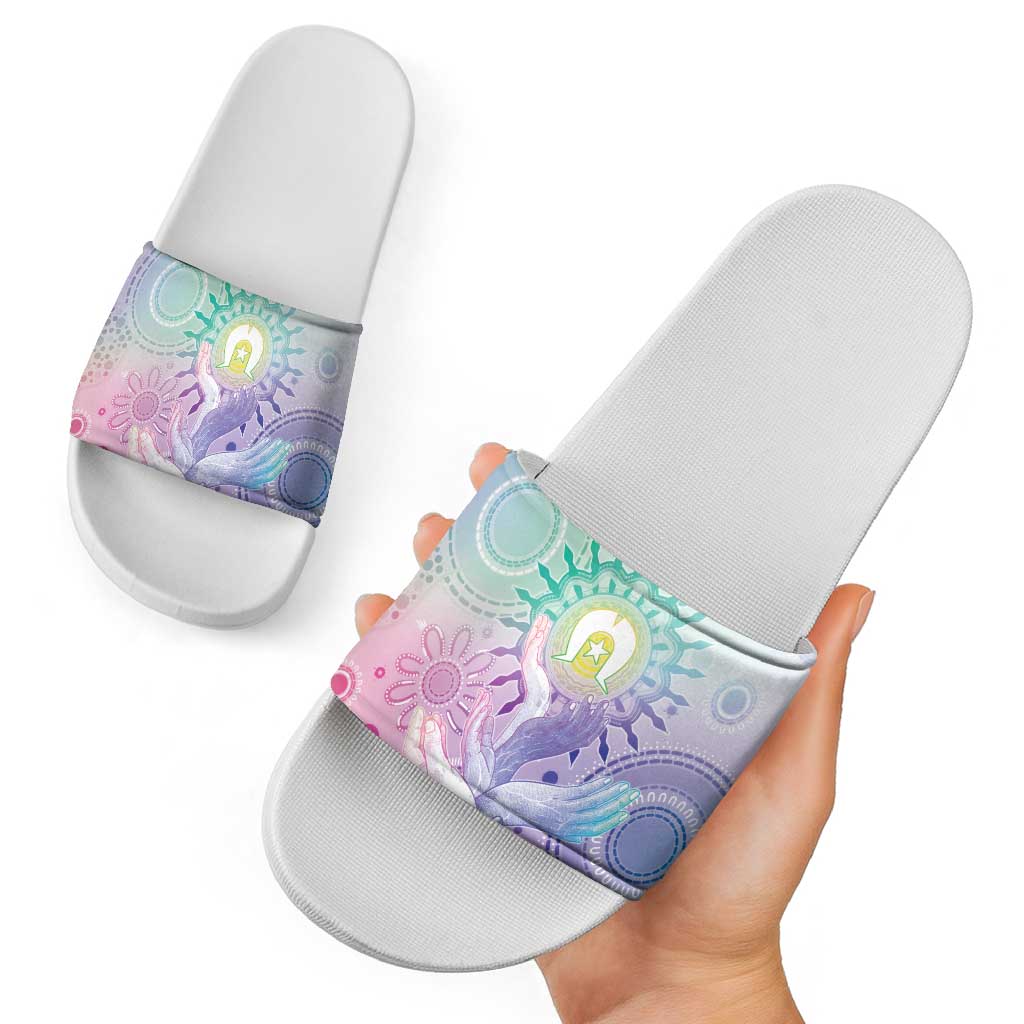 Aussie NAIDOC Week Slide Sandals Pastel Aboriginal Dot Art