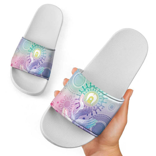 Aussie NAIDOC Week Slide Sandals Pastel Aboriginal Dot Art