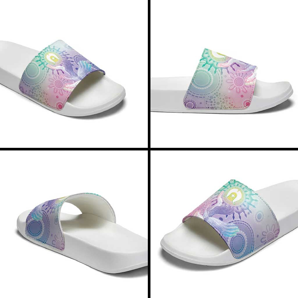 Aussie NAIDOC Week Slide Sandals Pastel Aboriginal Dot Art