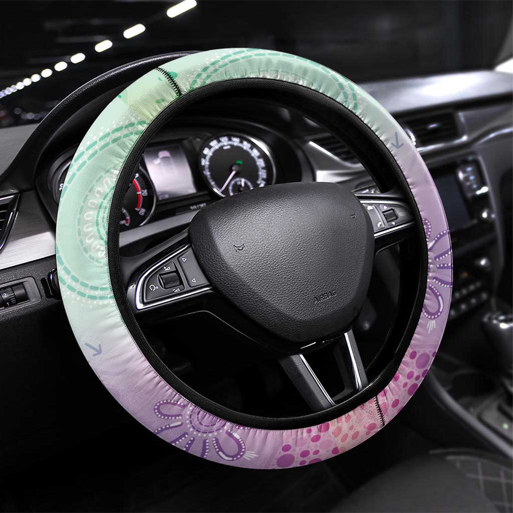 Aussie NAIDOC Week Steering Wheel Cover Pastel Aboriginal Dot Art