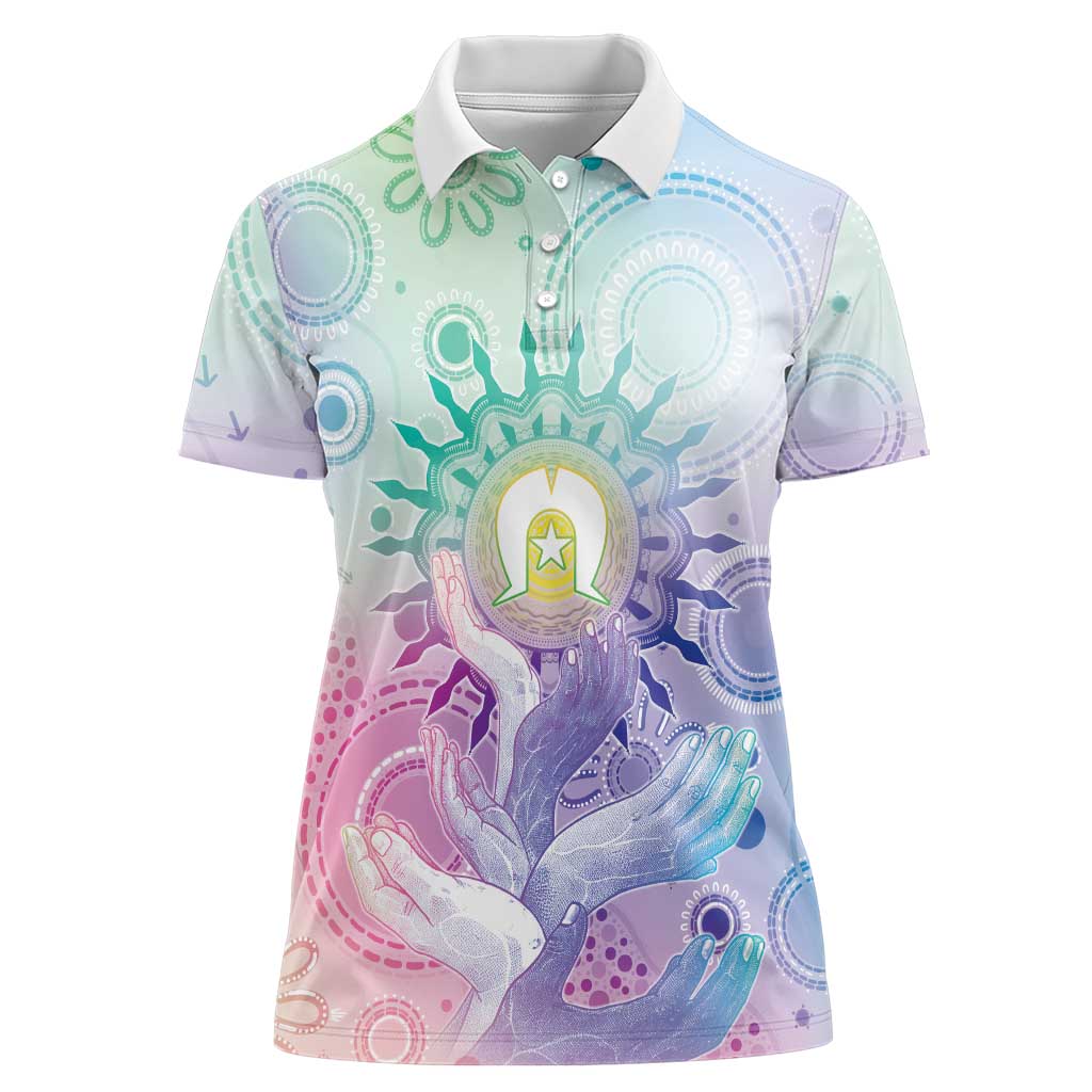 Aussie NAIDOC Week Women Polo Shirt Pastel Aboriginal Dot Art