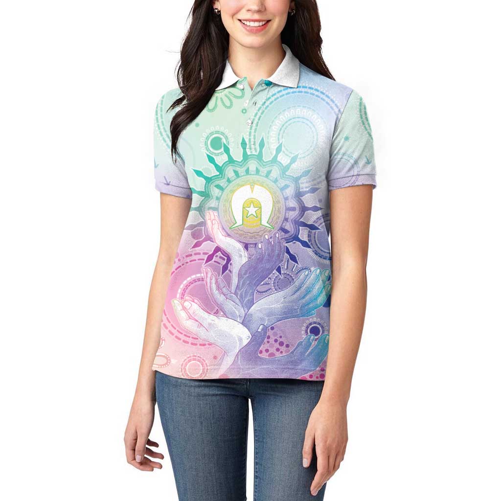 Aussie NAIDOC Week Women Polo Shirt Pastel Aboriginal Dot Art