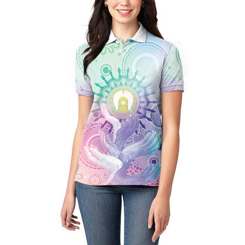 Aussie NAIDOC Week Women Polo Shirt Pastel Aboriginal Dot Art