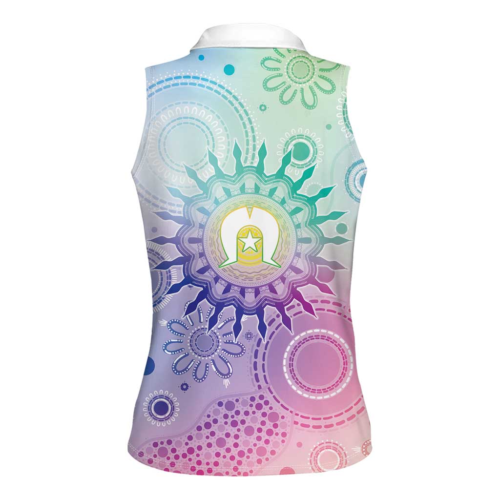 Aussie NAIDOC Week Women Sleeveless Polo Shirt Pastel Aboriginal Dot Art
