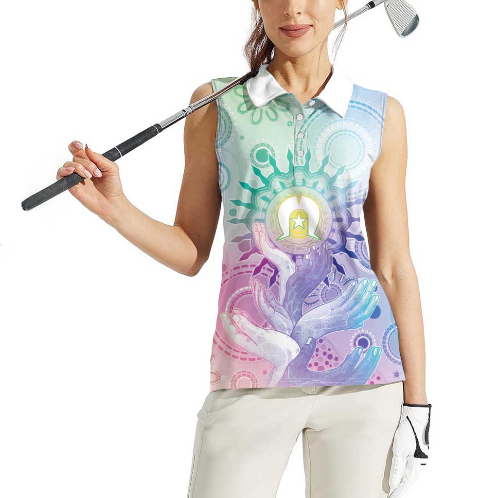 Aussie NAIDOC Week Women Sleeveless Polo Shirt Pastel Aboriginal Dot Art