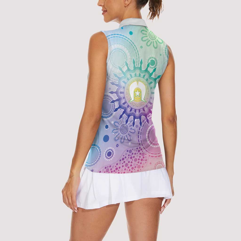 Aussie NAIDOC Week Women Sleeveless Polo Shirt Pastel Aboriginal Dot Art