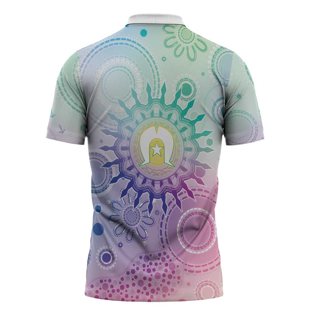 Aussie NAIDOC Week Zipper Polo Shirt Pastel Aboriginal Dot Art