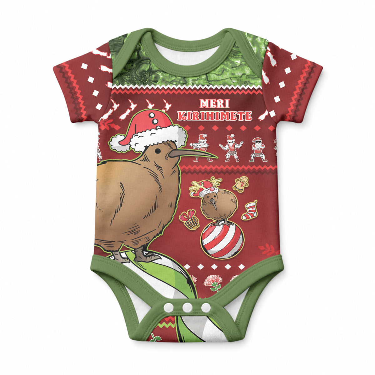 New Zealand Kiwi Christmas Baby Onesie Paua Shell Glitter Green
