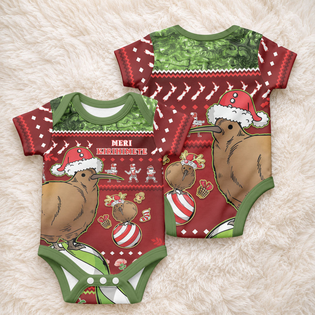 New Zealand Kiwi Christmas Baby Onesie Paua Shell Glitter Green
