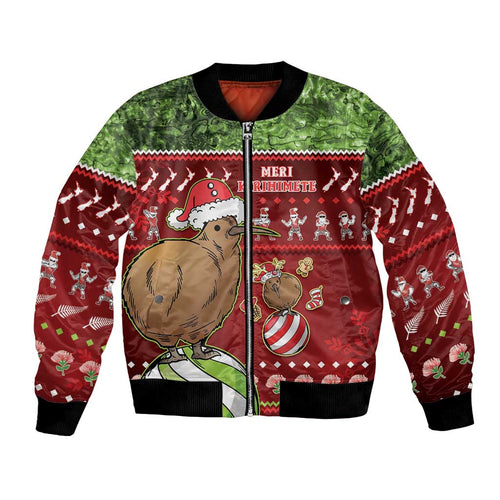 New Zealand Kiwi Christmas Bomber Jacket Paua Shell Glitter Green