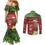 New Zealand Kiwi Christmas Couples Matching Mermaid Dress and Long Sleeve Button Shirt Paua Shell Glitter Green