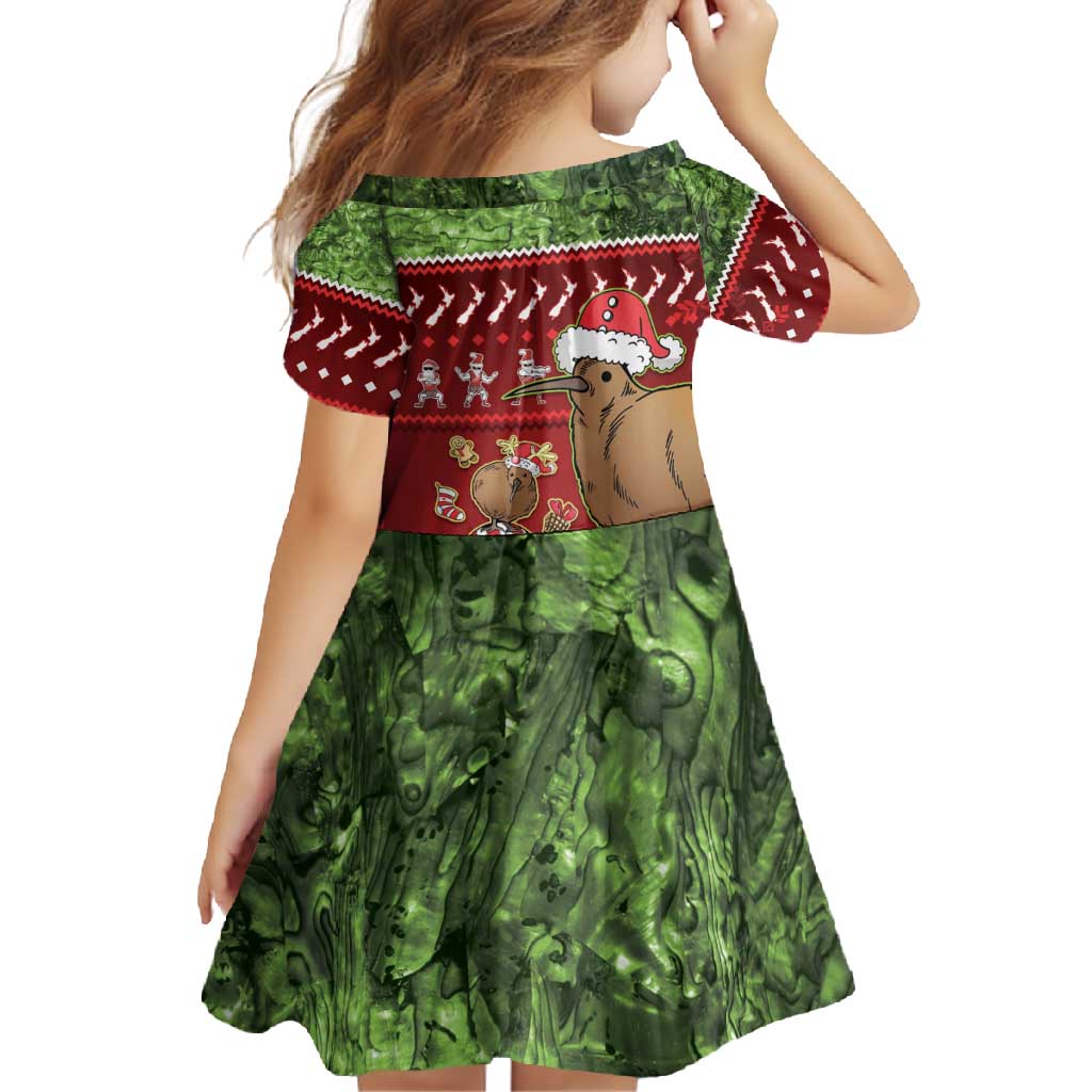 New Zealand Kiwi Christmas Family Matching Off Shoulder Maxi Dress and Hawaiian Shirt Paua Shell Glitter Green