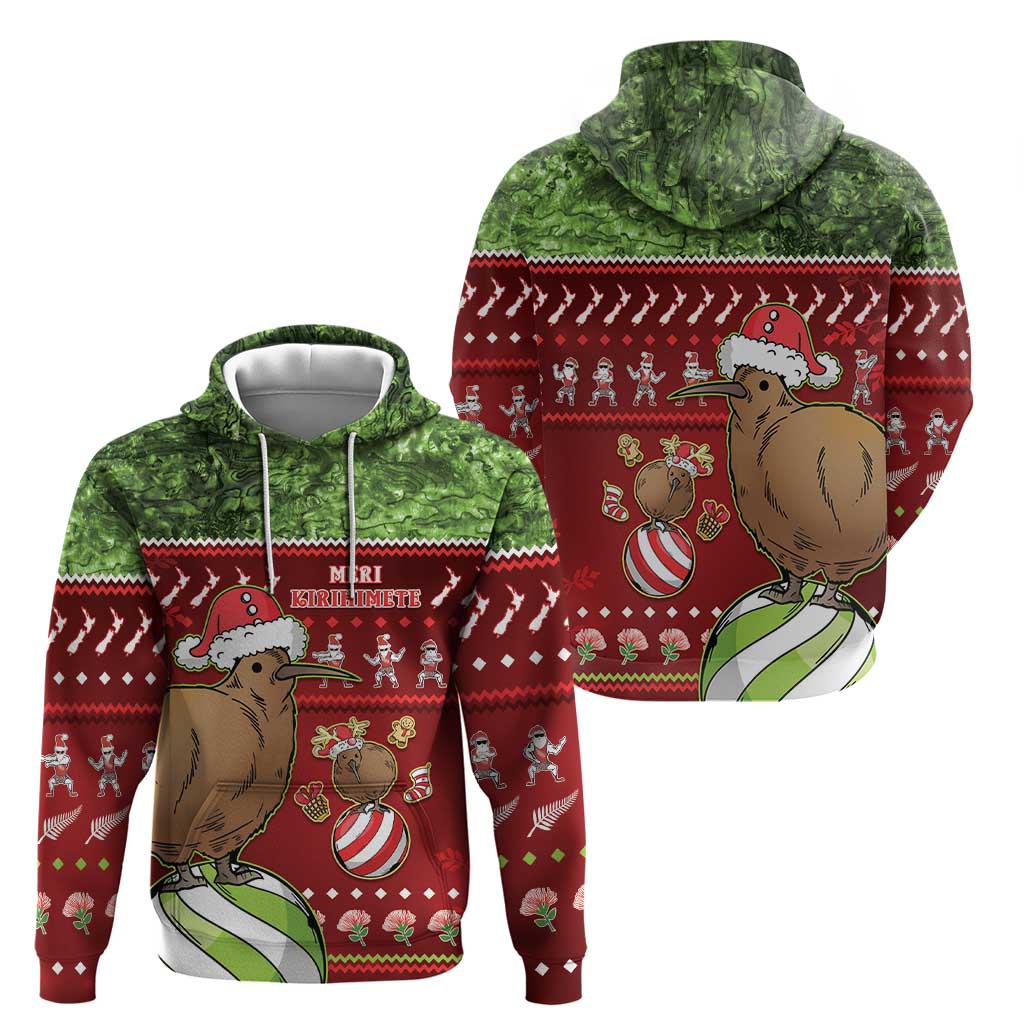 New Zealand Kiwi Christmas Hoodie Paua Shell Glitter Green