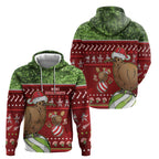 New Zealand Kiwi Christmas Hoodie Paua Shell Glitter Green