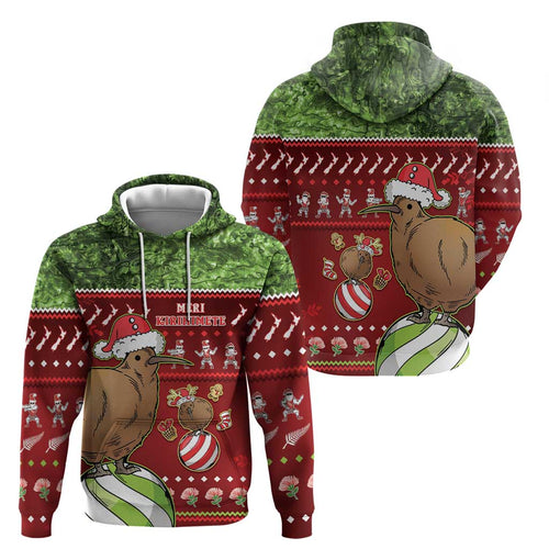 New Zealand Kiwi Christmas Hoodie Paua Shell Glitter Green