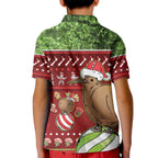 New Zealand Kiwi Christmas Kid Polo Shirt Paua Shell Glitter Green