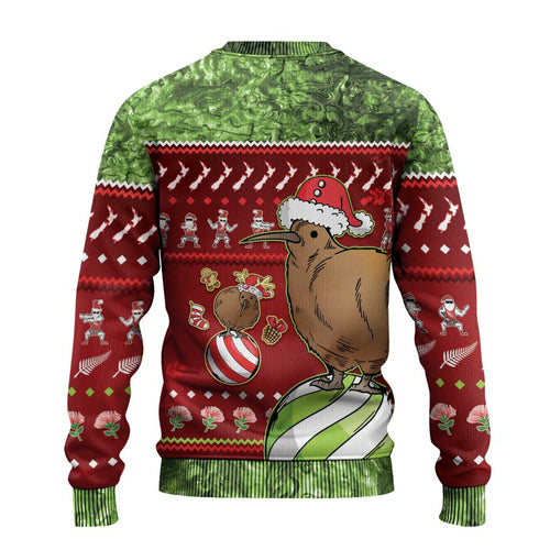 New Zealand Kiwi Christmas Ugly Christmas Sweater Paua Shell Glitter Green