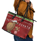 New Zealand Kiwi Christmas Leather Tote Bag Paua Shell Glitter Green