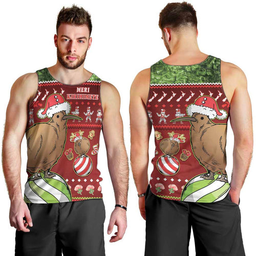 New Zealand Kiwi Christmas Men Tank Top Paua Shell Glitter Green