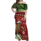 New Zealand Kiwi Christmas Off Shoulder Maxi Dress Paua Shell Glitter Green