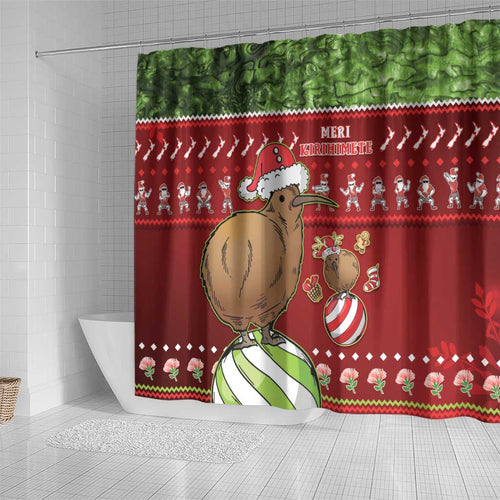 New Zealand Kiwi Christmas Shower Curtain Paua Shell Glitter Green