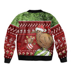 New Zealand Kiwi Christmas Sleeve Zip Bomber Jacket Paua Shell Glitter Green
