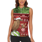 New Zealand Kiwi Christmas Women Sleeveless Polo Shirt Paua Shell Glitter Green