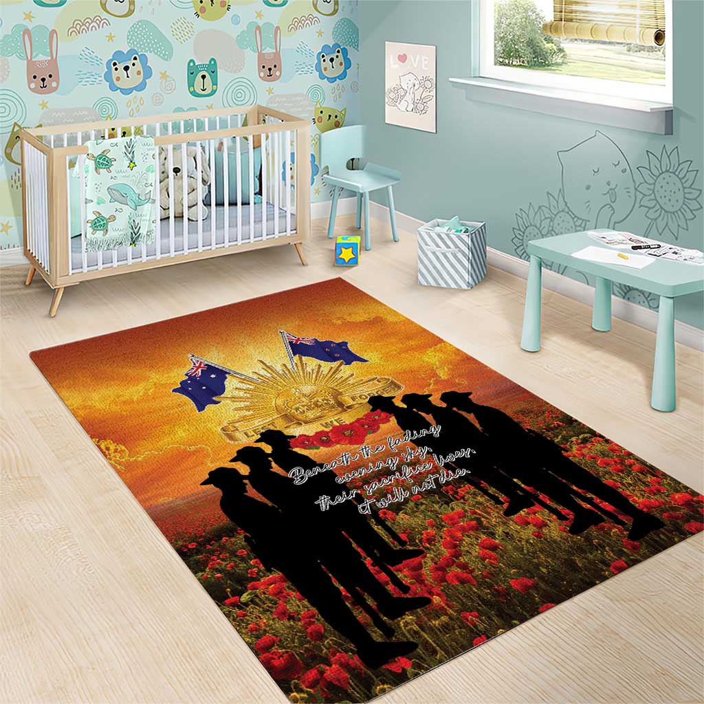 ANZAC Day Area Rug Remembrance Tribute Soldiers And Poppy Field