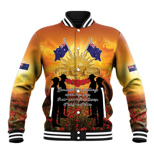 ANZAC Day Baseball Jacket Remembrance Tribute Soldiers And Poppy Field