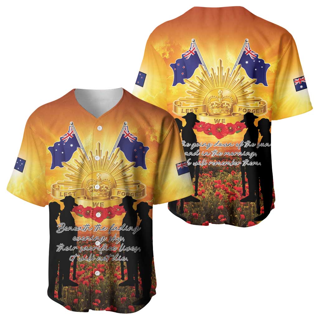 ANZAC Day Baseball Jersey Remembrance Tribute Soldiers And Poppy Field