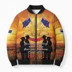 ANZAC Day Bomber Puffer Jacket Remembrance Tribute Soldiers And Poppy Field