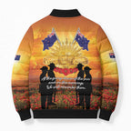 ANZAC Day Bomber Puffer Jacket Remembrance Tribute Soldiers And Poppy Field